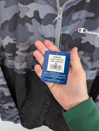 Champion Windbreaker Jacket Mens Size Xl Grey Camouflage Polyester Nwt - Picture 7 of 9