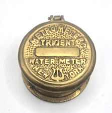 Vintage Heavy Brass  Metrometer Co. Trident Water Meter New York Trinket Box