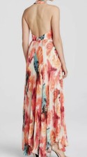 NWT $698 ALICE + OLIVIA 'Clare' Abstract Pigment Pleated Halter Dress Sz 10 
