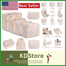 8 Set Packing Cubes in Cream - Durable Organizers for Stylish Travel Comfort