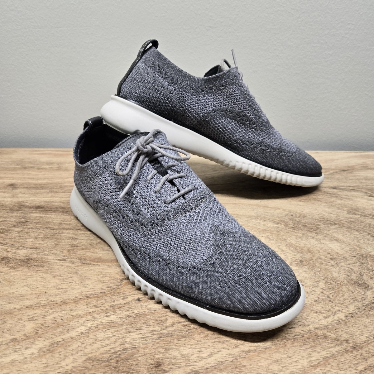 Cole Haan 2.ZeroGrand Shoes Men 8.5 Gray Knit Wingtip Oxford