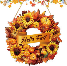 Hello Fall Rustic Wooden Wreath Autumn Wreath for Front Door Welcome Sunflower a