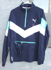 Puma Training Navy Blue Green Reactive Jacket Men Size Medium Packable Pullover