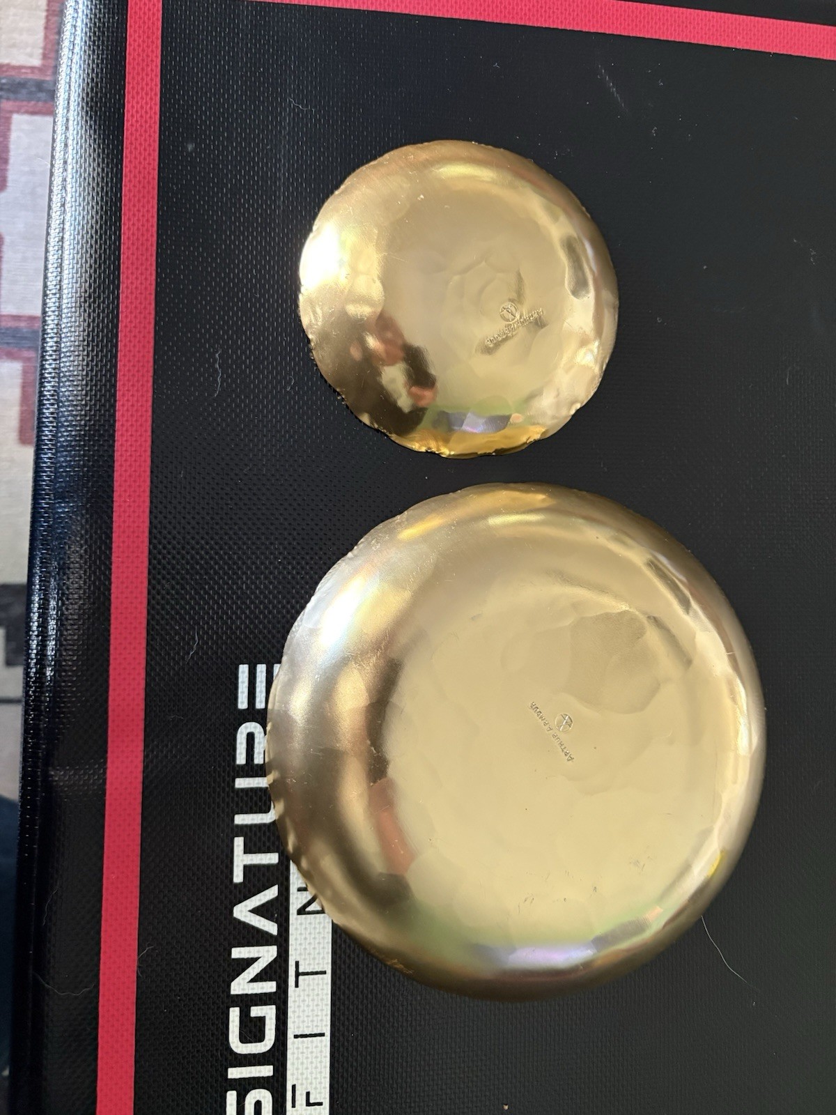 Arthur Armour Gold Aluminum Tray Art Deco Hammered Design. 2 Pieces