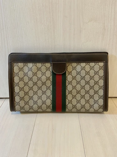 Authentique sac pochette GUCCI pochette Sherry Line GG Supreme PVC cuir beige