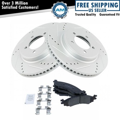 Front Posi Ceramic Brake Pad & Performance Drilled SlottedRotor Kit