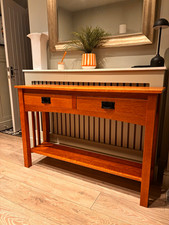 Brown Wood Console Table 120cm Rectangular 1 Drawer Shelf Storage Metal Pull