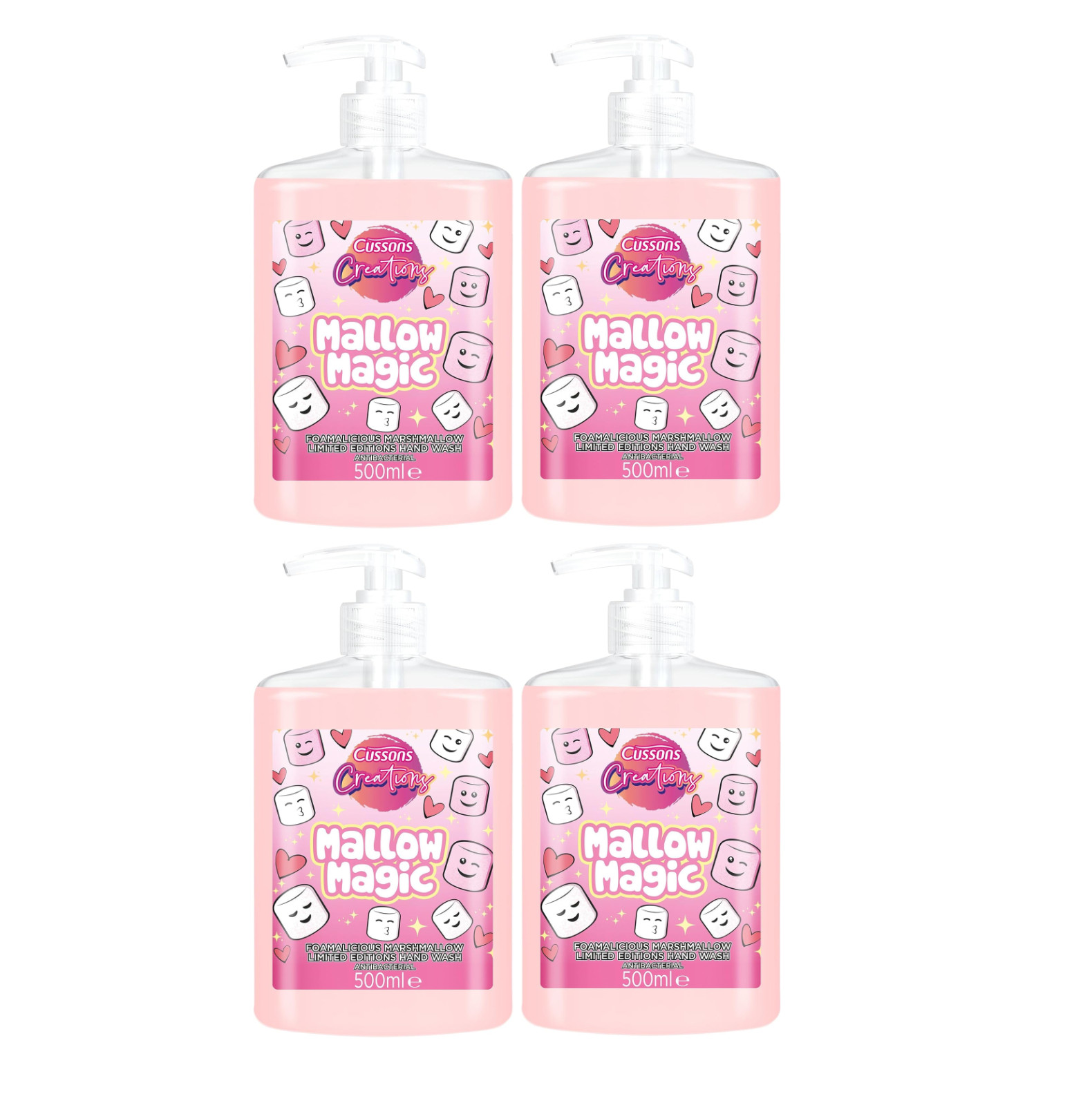 4x Cussons Creations Mallow Magic Marshmallow Antibacterial Hand Wash 500ml