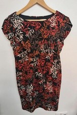 Apricot Leaf Print Pencil Dress UK 14 Black Red Orange Cap Sleeve Bodycon Midi