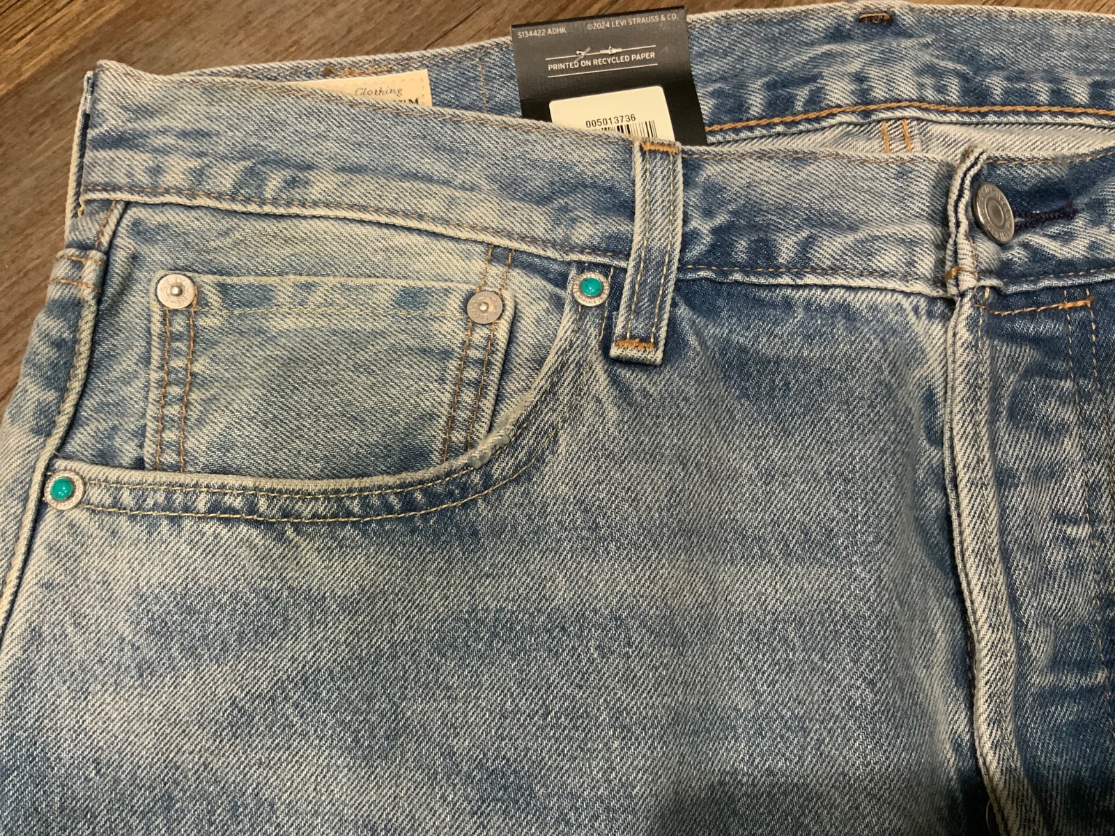 New Levi Premium 501 Original Fit Distressed Selvedge Blue Men's Sz 34x34 image 6