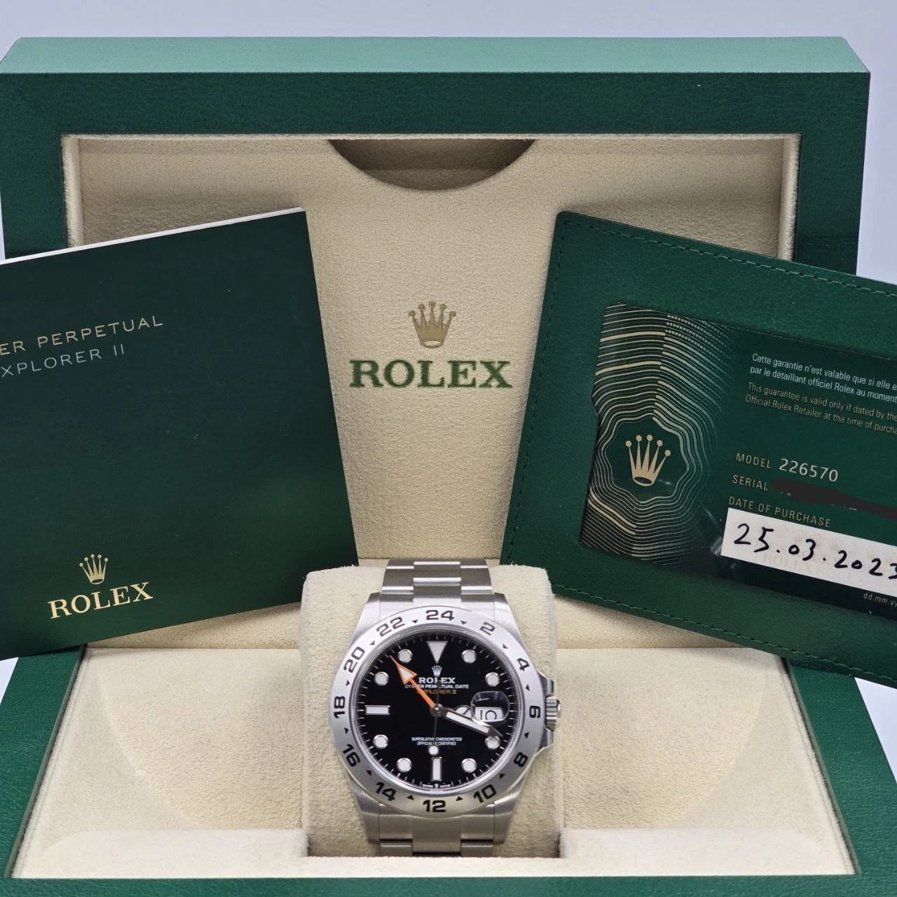 PAPERS 2023 Rolex Explorer II 42mm 226570 Stainless Steel Black Dial BOX
