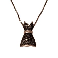 Sterling Silver Little Black Dress Necklace With Chain New