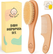 Baby Hair Brush and Comb Set for Girls and Boys Wooden Infant Hairbrush with S