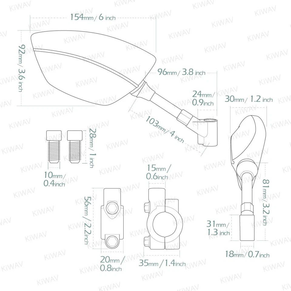 Espejos retrovisores KiWAV negros Redline + clip de montaje en barra negro 7/8" se adapta a Can-Am Polaris Foto 2 de 4