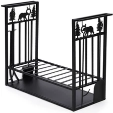 Firewood Rack with 4 Fireplace Tools,Outdoor Heavy-Duty Log Wood Storage Acce...