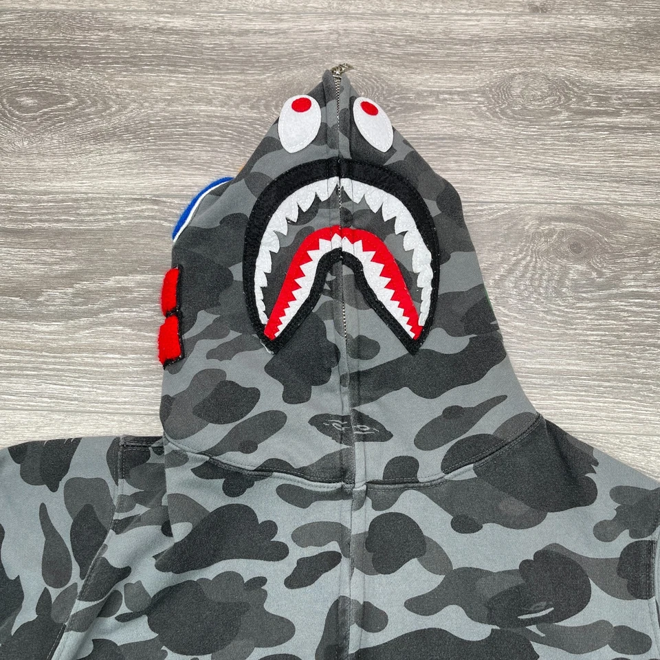 Sudadera con capucha A Bathing Ape BAPE ABC Shark para mujer gris medio camuflaje auténtica Y2K Street Foto 3 de 4