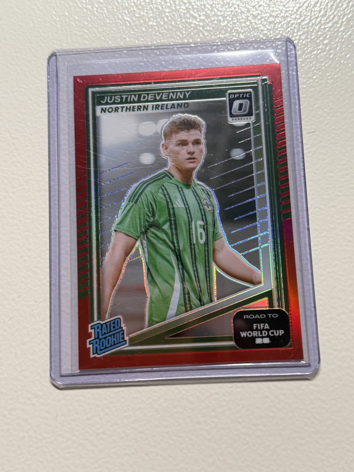 Justin Devenny RC Panini 2025 Donruss OPtic Road to FIFA WC /199 red Ireland crs