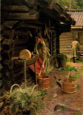VTG Postcard - Anders Zorn - Watering the horse, oil.