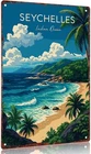 Vintage Metal Wall Sign Seychelles Indian Ocean Beach Palm Trees 12x8inch