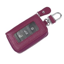 Car Key Fob Cover, Genuine Leather Car Key Case Holder with Keychain, Purple