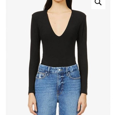 NEW Good American Low Down Deep V Bodysuit 5 2XL Black Plunge NWT