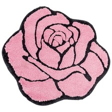 Cute Pink Rose Bath Mat Non Slip Flower Shaped Absorbent Fluffy Shower Rug