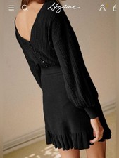 Sézane Thaile Classy Black Knit Button-Back Sweater Dress