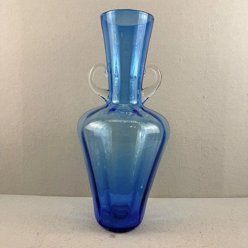 Huge 19" Blenko Azure Blue Glass Floor Vase #9724L Matt Carter MCM Style