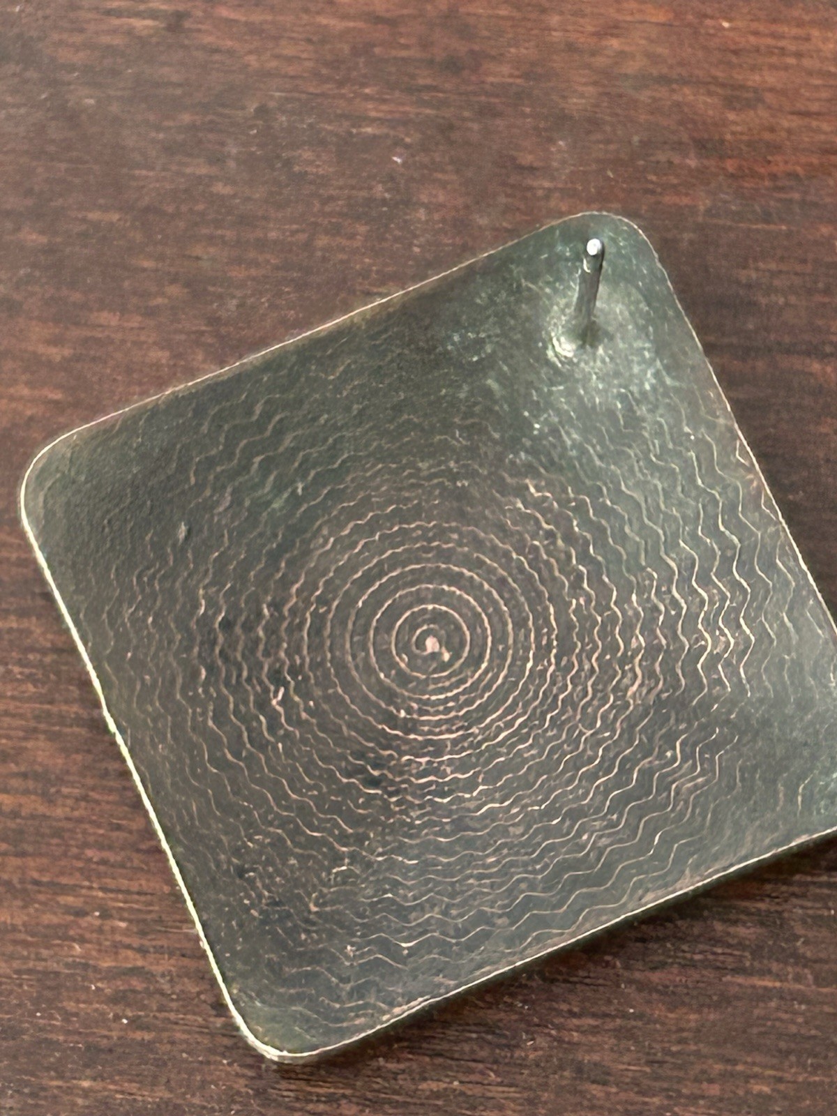 Copper Etched Leaf design post earrings diamond s… - image 4