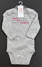 Carters Valentine's Day Boys 6M One-Piece Gray Bodysuit 'Love My Family' - NWT