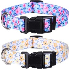 2 Pack Dog Collar Floral Adjustable Nylon Pet Collars for Small Medium Large ...