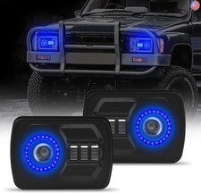 2Pcs Rectangle 5 7 7 6 Inch LED Headlights with Halo DRL  Turn Signal H