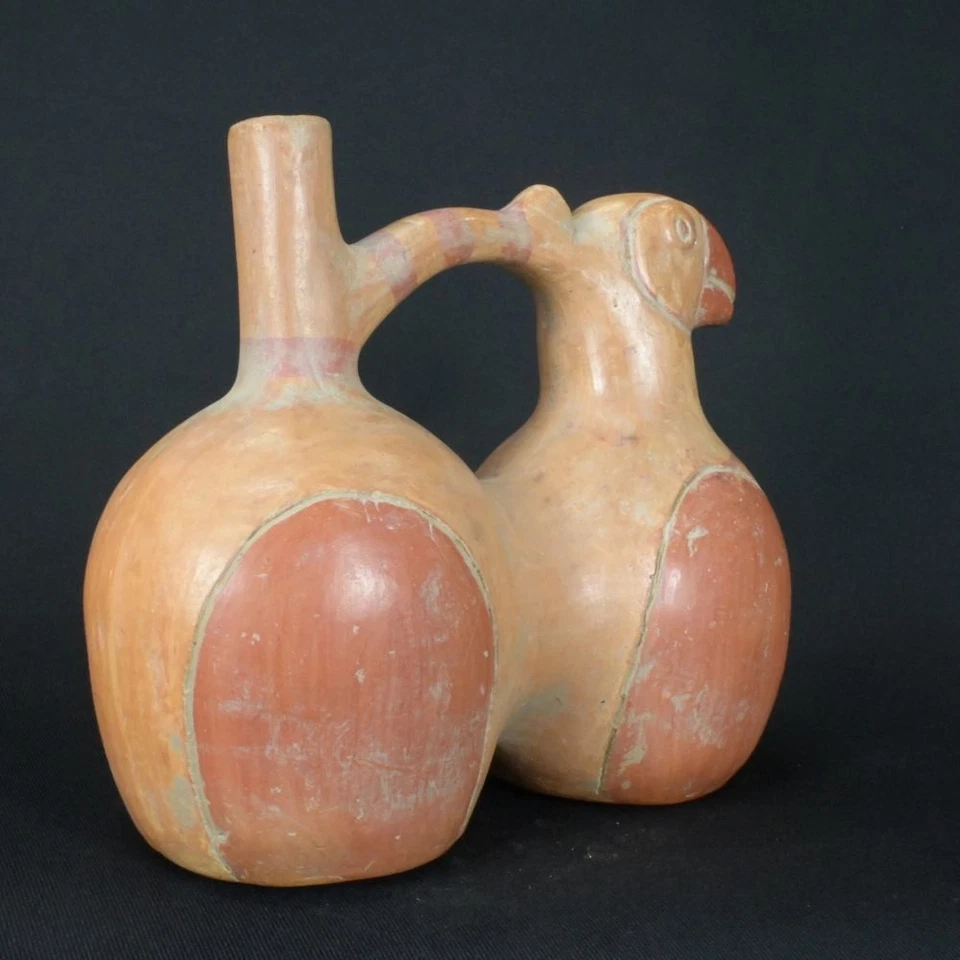 Artefacto de recipiente silbador pájaro Moche precolombino Foto 4 de 4