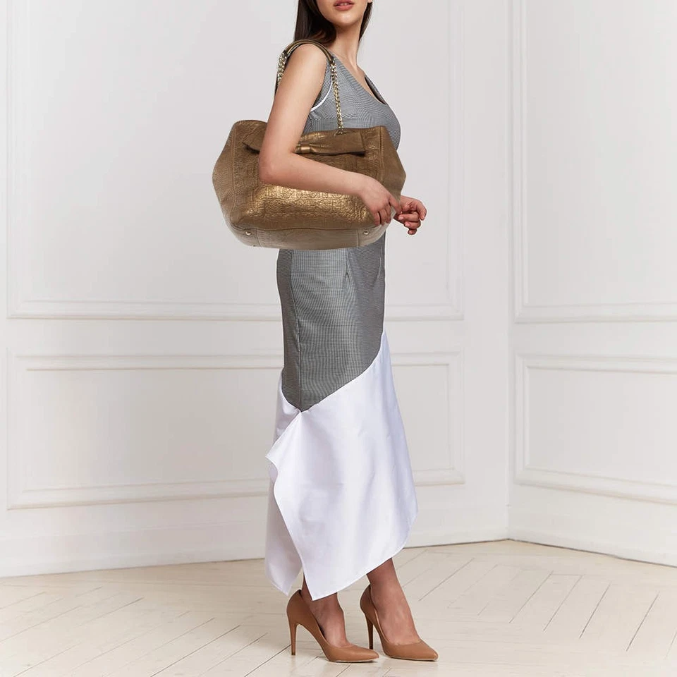 CH Carolina Herrera Metallic Gold Monogram Leather Audrey Tote - Image 2 of 4