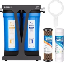 RV Dual Stage Water Filter System with Two Cartridges and Mounting Bracket NEW