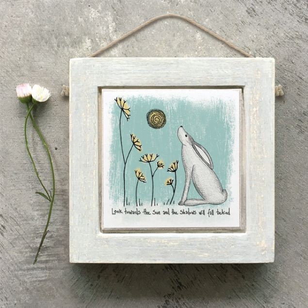 East of India Wood Rabbit Look towards the Sun Hang Decoration Gift 10x10cm