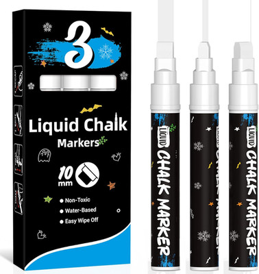 3 Jumbo White Chalk Markers (10Mm) - Washable & Erasable Liquid Chalk Markers Pe