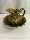 Vintage McCoy Pottery Pitcher And Wash Basin Olive Green