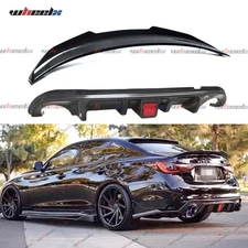 For 14-17 Infiniti Q50 LED Rear Bumper Diffuser & PSM Trunk Spoiler Carbon Fiber