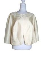 Cream Cropped Bolero Jacket Embroidered Neck Formal Wedding Guest Topper 18W