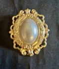 Vintage Gold Tone Oval Faux Pearl Brooch Pin Jewelry Costume