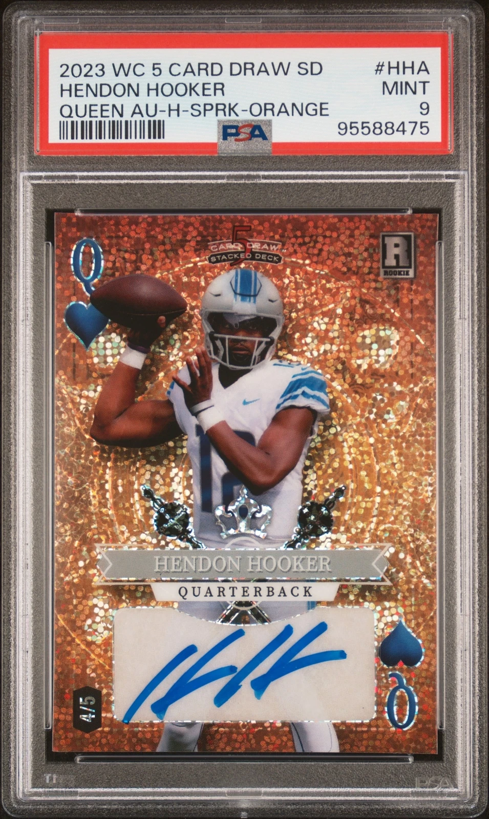 Hendon Hooker Wild Card 5 Card Draw Stacked Deck Queen Autographs #HHA Heart-Sparkle Foil-Orange