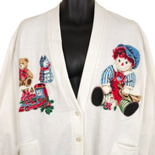 Vintage Raggedy Andy Christmas Cardigan Sweatshirt Womens Size XL Made In USA