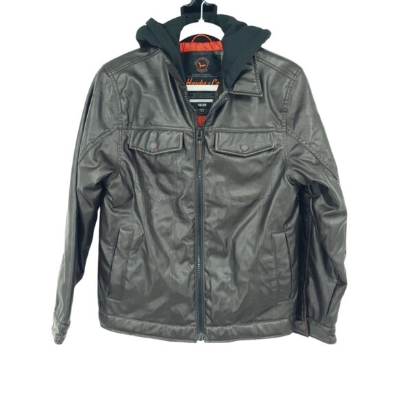 Hawke Co Outfitter NY Faux Leather Hooded Jacket Juniors 18/20
