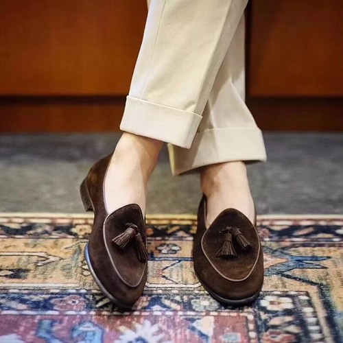British Low Top Shoes Men Loafers Suede Leather Tassels Slip on Pointy Toe Shoes - Picture 4 of 29