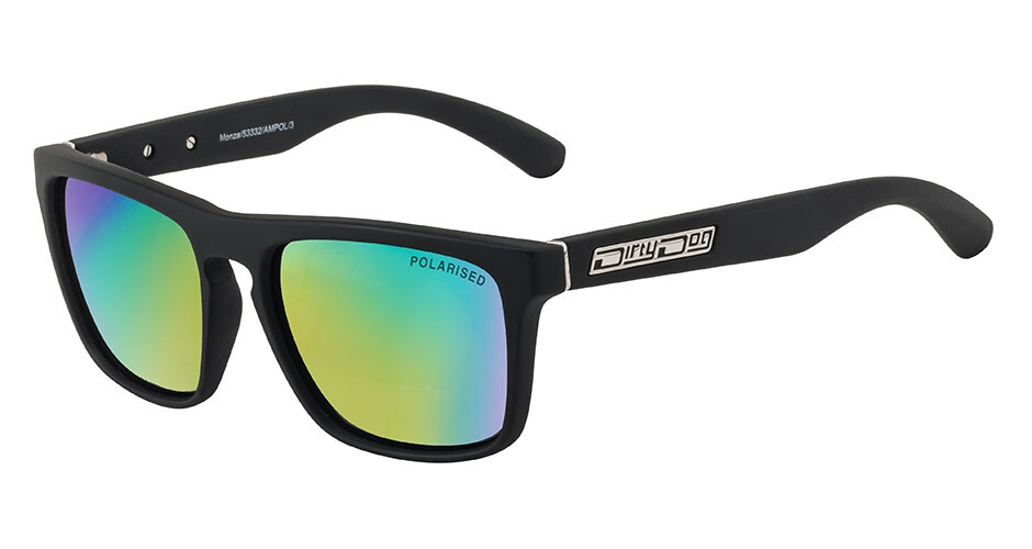 DIRTY DOG MONZA Mens/Womens POLARISED Sunglasses SATIN BLACK / GREEN MIRROR