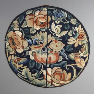 Chinese 19th Century Silk Embroidery with Auspicious Buddhist Symbols