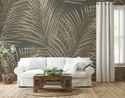 3D Gray Palm Leaf Texture Wall Murals Wallpaper Murals Wall Sticker