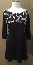 David + Jesse S Black & Ivory Embroidered Knit Sweater Dress Tunic
