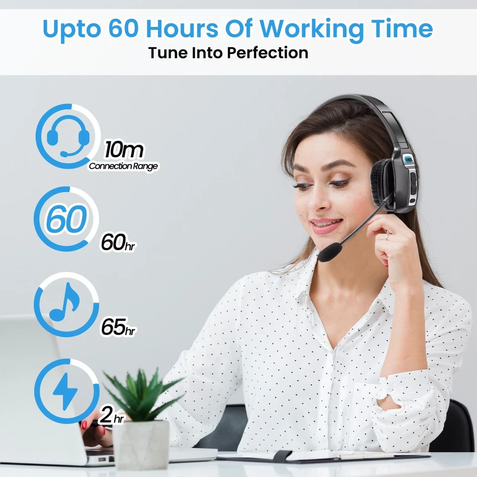 Trucker Bluetooth Headset Wireless 5.2 With Noise Cancelling Mic For Phones PC - Image 4 of 4